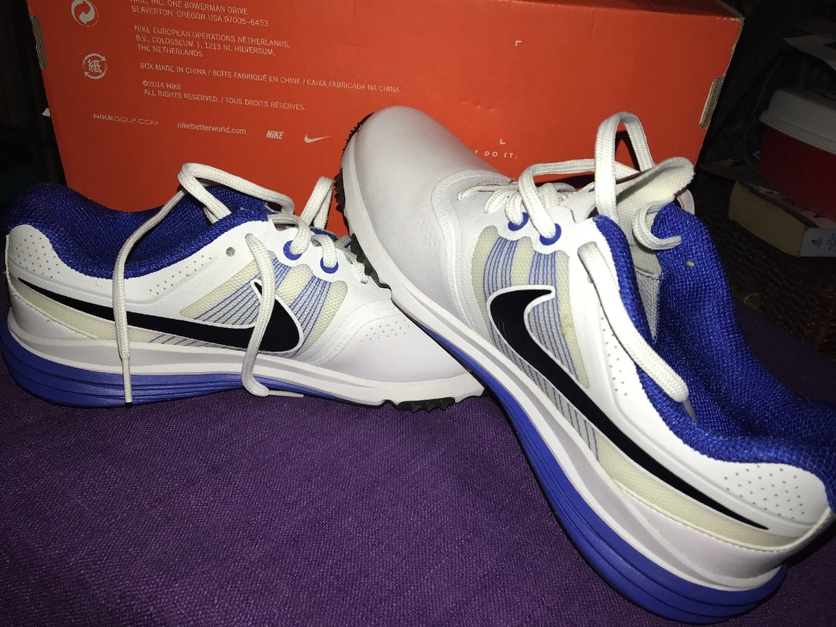 Nike Lunarlon Flywire White Blue Golf Shoes Size 7.5W