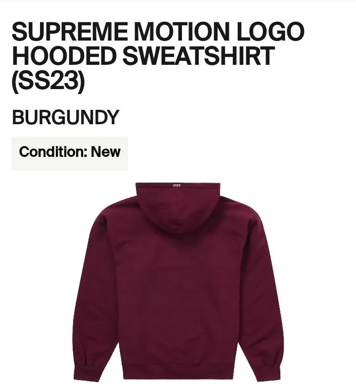 Supreme Motion Logo Hoodie SS23 Size Large Burgundy | eBay