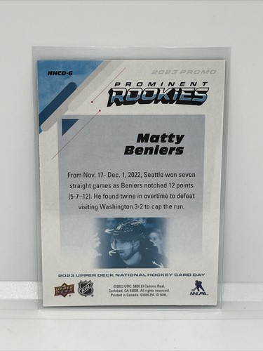 Seattle Kraken - Matty Beniers - 2023 National Hockey Card Day - Rookies - Picture 2 of 2