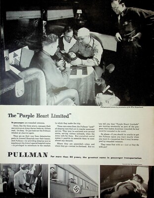 Original Railroad & Trains ADs: Pullman passenger are wounded veterans.
