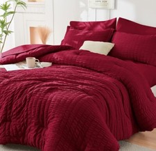 Burgundy Twin Comforter Set Seersucker 5 Pieces, All Season