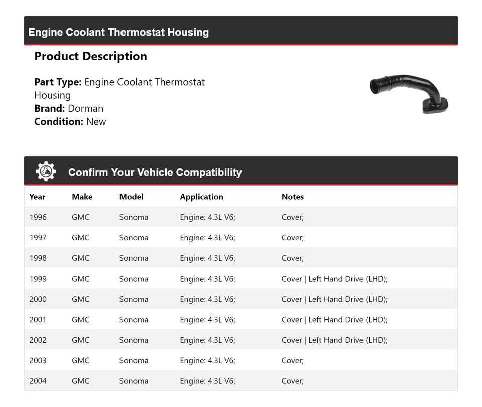 Para 1996-2004 GMC Sonoma 4.3L V6 Dorman caixa termostato líquido de arrefecimento do motor 1997 - Imagem 2 de 4