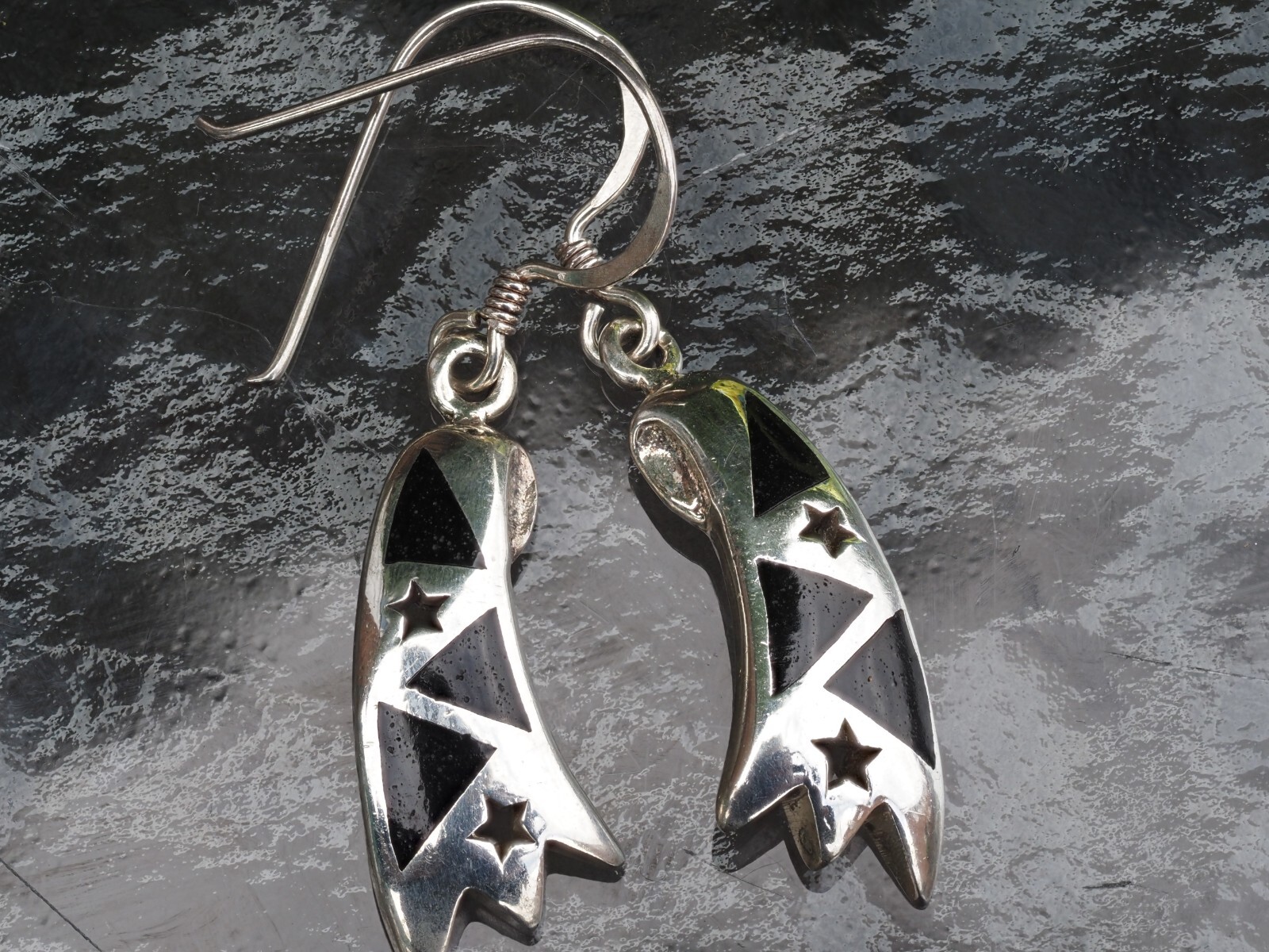 Photo 2 of Sterling Silver And Black Onyx Star Scroll Earrings E22