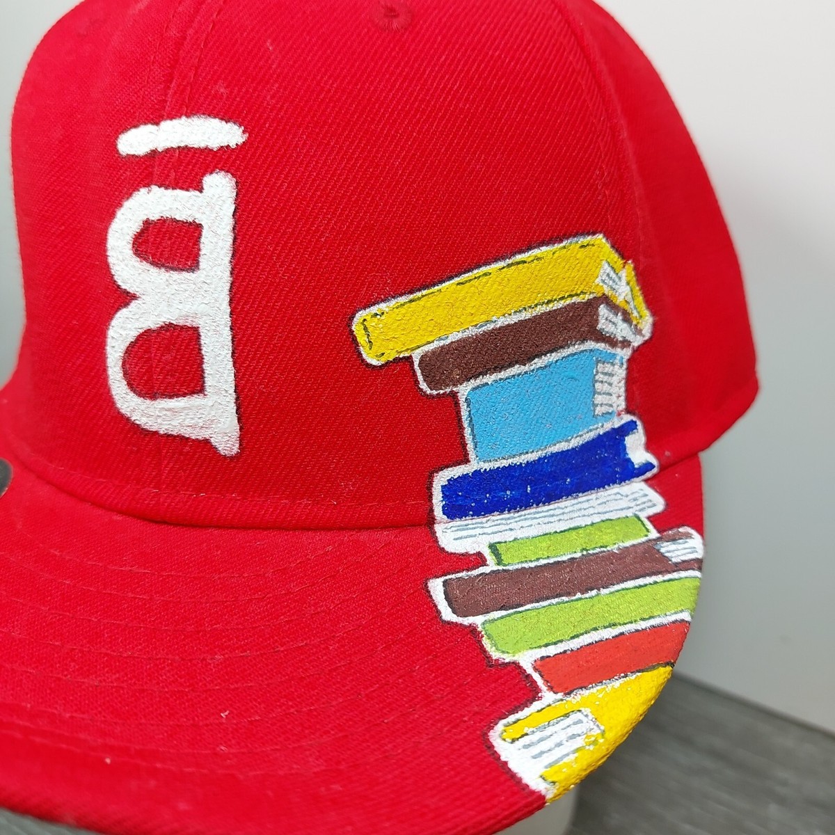 Custom Made Red Hat Magic Headwear FITTIE Smart Books Cap B 7.5 Inch Fitted BTB View 2