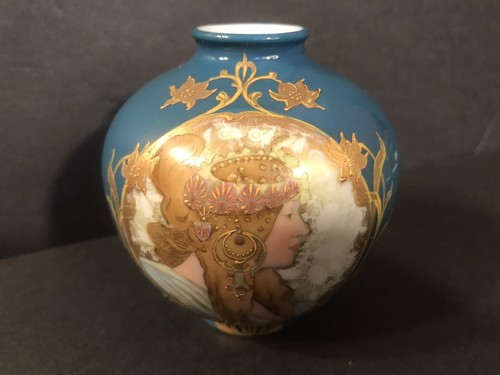 Antique German Porcelain Vase/Heubach/Art Nouveau/ C.1925/Hand Painted/ Mucha - Picture 2 of 12