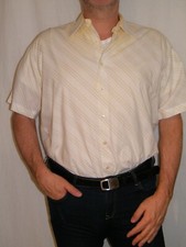 JAKE S men's short sleeve shirt-white with striped pattern-size XL 42/43