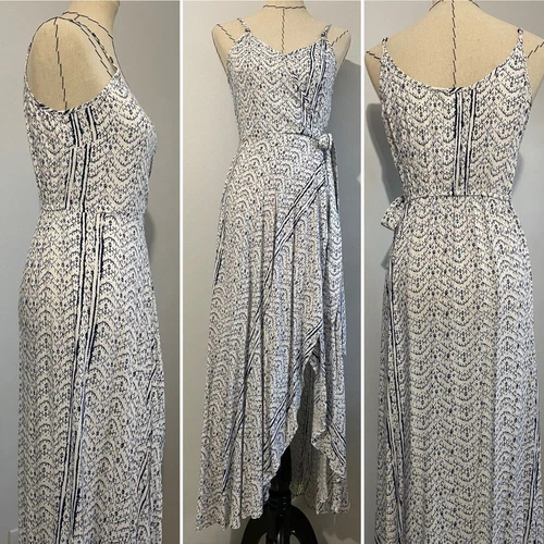 NWT En Créme Maxi Wrap Dress Blue White Size Small