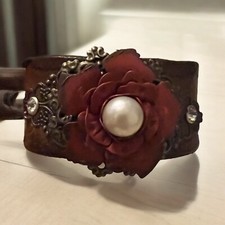 Boho Leather Cuff Bracelet Flower
