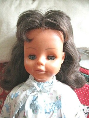 Grande Poupée Raynal Vintage 55 Cm, Brune Yeux Bleus Dormeurs, France