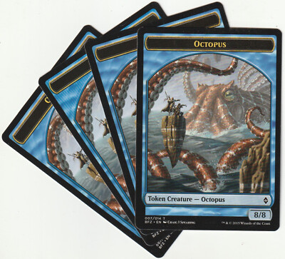   4 MAGIC The Gathering OCTOPUS Blue Creature Token PLAYSET BFZ/EN NM/EX