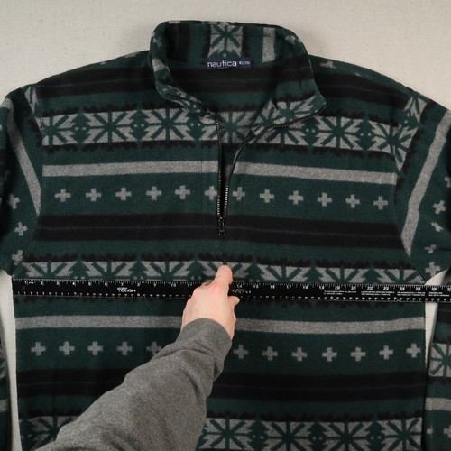 Vintage Nautica 1/4 Zip Fleece Jacket Mens XL Green Aztec Navajo Fair Isle Print - Picture 5 of 11