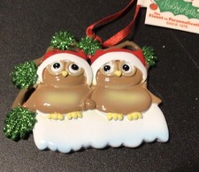 Kurt Adler Pair Of Owls On A Branch Ceramic Christmas Ornament New 2.5