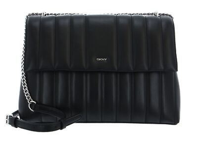 DKNY Seva Logo Flap Shoulder Bag Umhängetasche Tasche Black / Silver schwarz