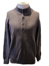 M S BLUE HARBOUR 1/4 BUTTON HENLEY PULLOVER JUMPER. L. GREY. KNITTED