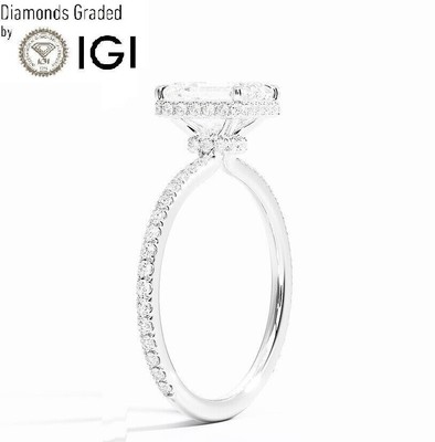 F/VS1, 3ct, Hidden Halo IGI Lab-Created Diamond Engagement Ring, 950 Platinum