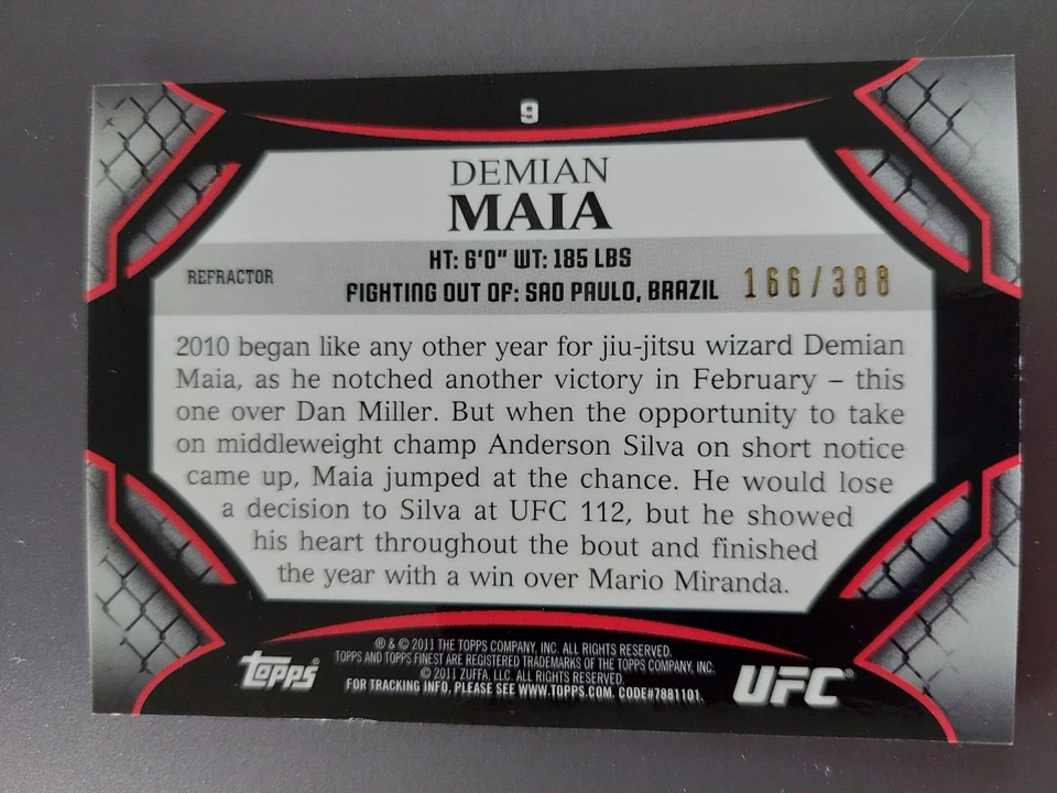 Demian Maia #9 2011 Topps UFC Finest X-Refractor #166/388 - Image 2 of 2