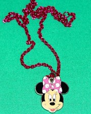 DISNEY PARKS MINNIE MOUSE GIRL PENDANT NECKLACE DOUBLE SIDED 19" PINK CHAIN NEW
