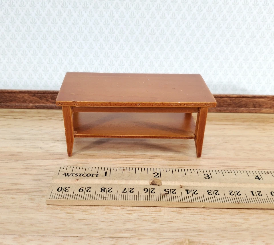 Dollhouse Miniature Coffee Table with Shelf Walnut Finish 1:12 Scale Furniture - Image 3 of 4