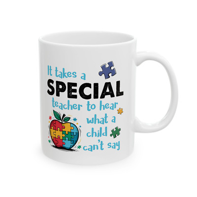 Autism Teacher Mug Puzzle Pieces Apple Inspirational Coffee Tea Cup Gift