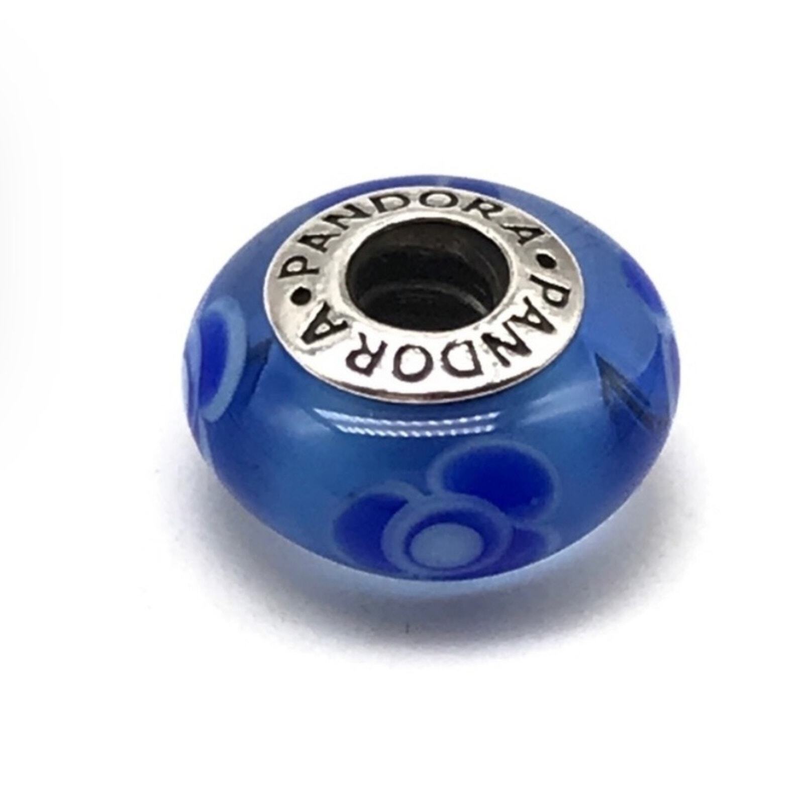 Pandora Retired Blue Flowers For You Floral Flower Murano Glass Bead Charm