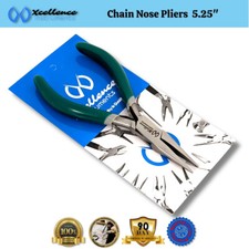 Xcellence Chain Nose Pliers Jewelry Making Tool, Green PVC Non-Slip Grip, 5.25"