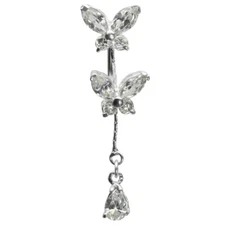 14G 7/16 Butterfly Gem Curved Barbell Dangle