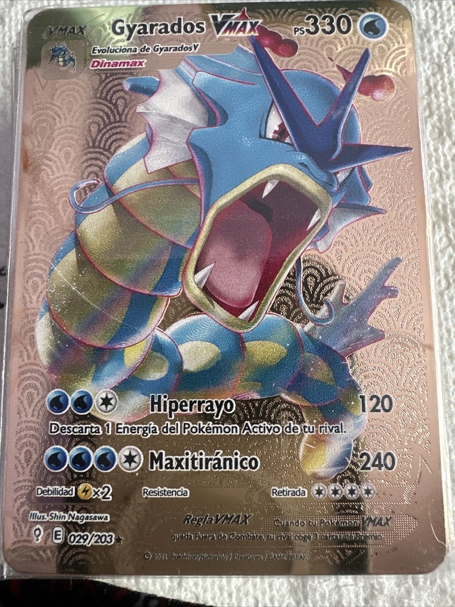 Gyarados VMAX Spanish Metal Gold 💥Fan Art💥Hp330 Display Card