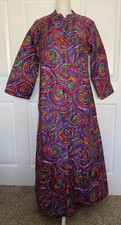 Vintage 1970's Van Raalte Psychedelic Purple Long Robe Dressing Gown Size S-XS