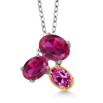 925 Silver and 10K Yellow Gold Created Ruby and Pink Created Sapphire Pendant