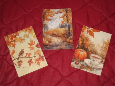 Scrapbooking- oder Junk-Journal-Karten 3er Set * Aquarell Herbst im Dorf 