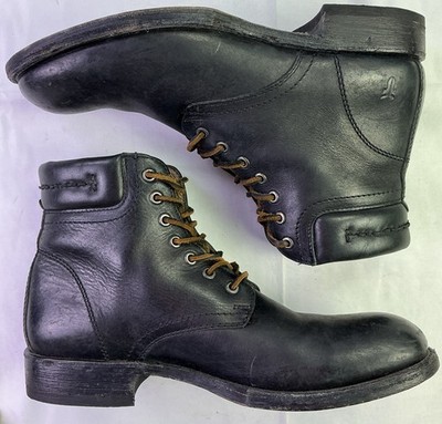 Frye Men's Leather Lace Up Prison Boots-Black-Size: 9.5 D