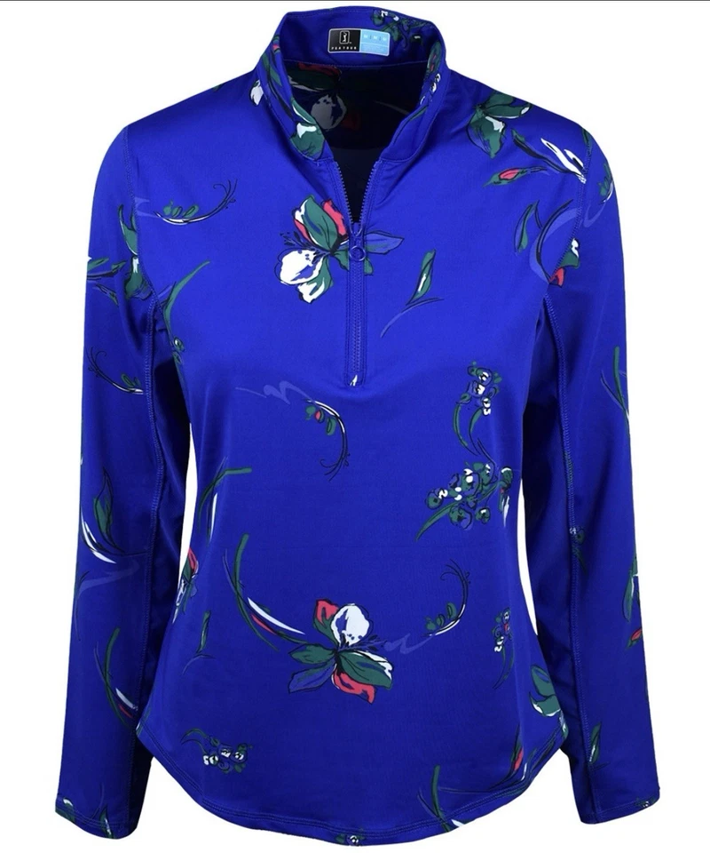 Pullover PGA Tour Azul Real Estampado Floral Dri-fit Cuarto Cremallera Golf Activo Foto 2 de 4
