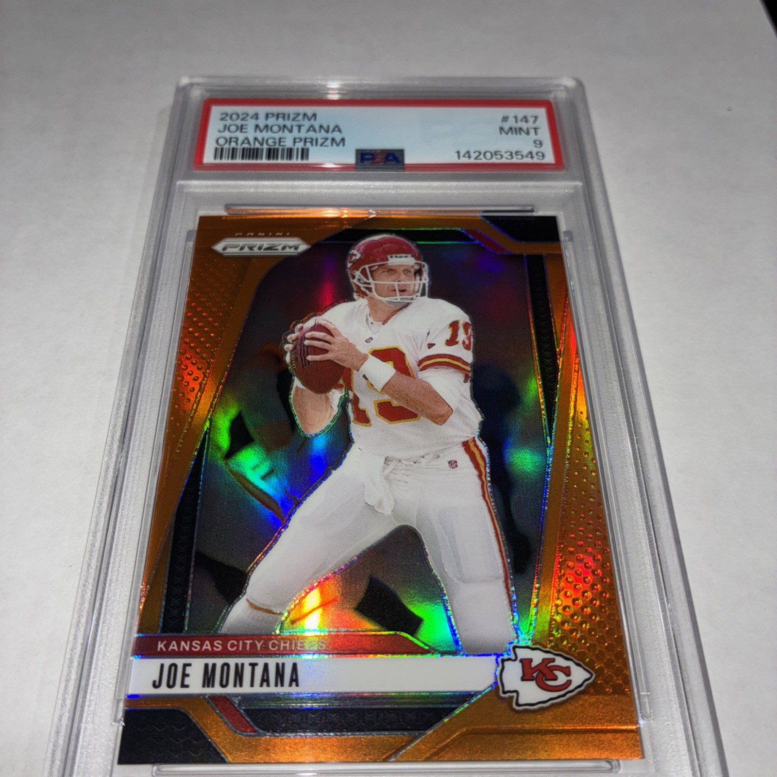 JOE MONTANA 49ERS CHIEFS NFL PRIZM ORANGE PARALLEL SP #/249 PSA 9 MINT 2024 view 5