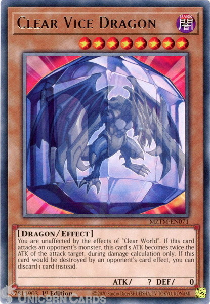 MZTM-EN071 Clear Vice Dragon : Rare 1st Edition Mint YuGiOh Card