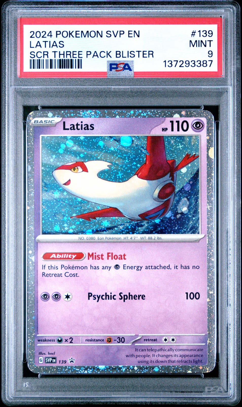 2024 POKEMON SVP EN-SV BLACK STAR PROMO #139 LATIAS PSA 9