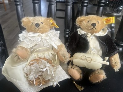 Steiff Wedding Bear Pair 0155/22 & 0155/23 Bride & Groom Teddy - Yellow Ear Tags