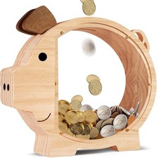 Piggy Bank for Kids Money Saving Wooden Piggy Bank for Boys Girls Unbreakable