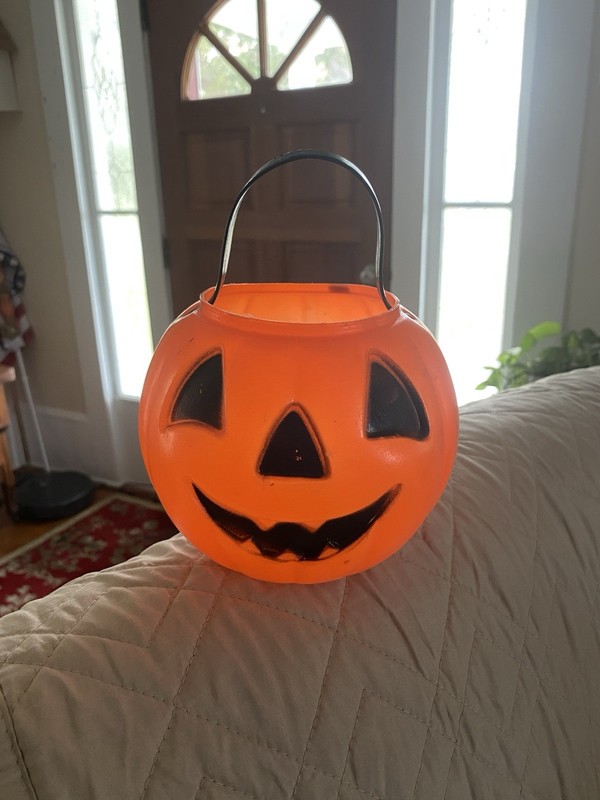 Vtg 80s Carolina Enterprises Halloween Blow Mold Pumpkin Pail Jack-O-Lantern 6"
