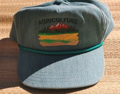 Vintage JAN-BAR Agriculture Farmer's Hat Cap Embroidered Green Twill Denim Men's