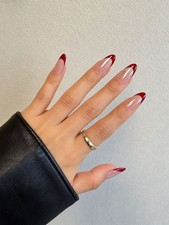 Burgundy Chrome French Medium Almond press on nails - 100 handmade