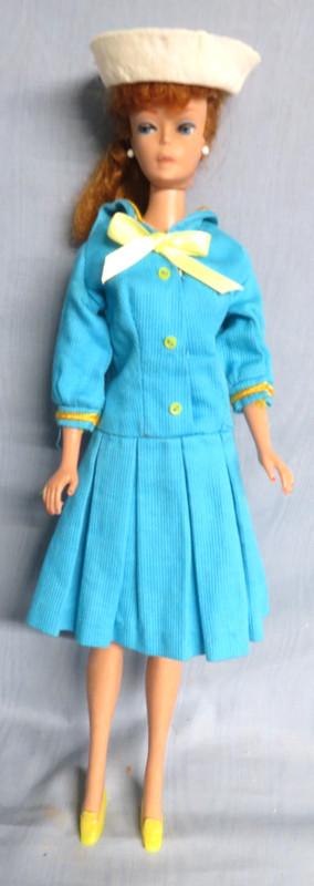 Vintage MOD Barbie #1872 Sea-Worthy Sailor Dress Blue Yellow Trim 1969 Mattel