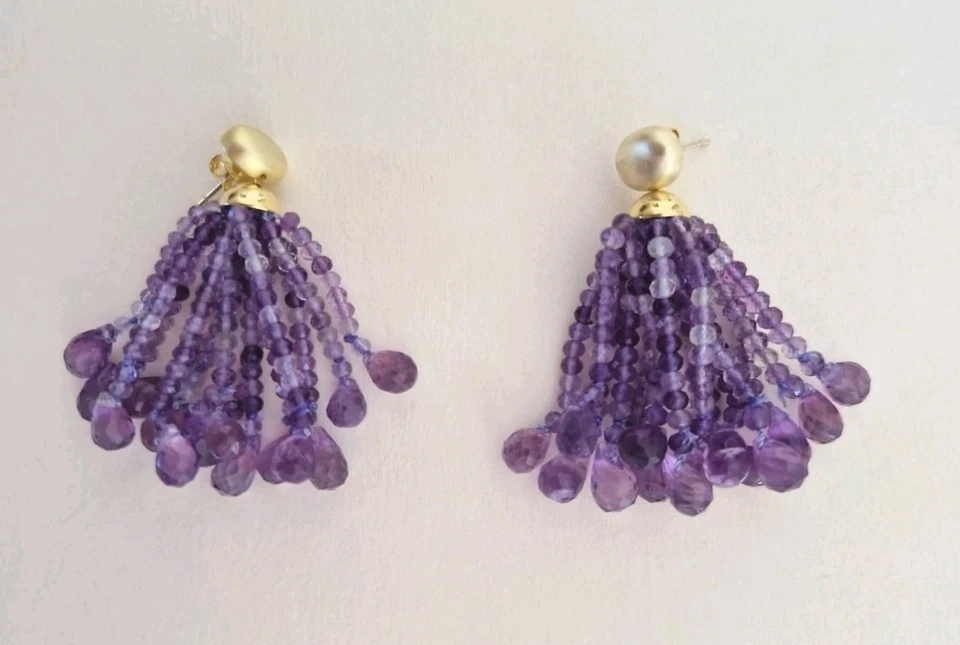 OHRRINGE MIT QUASTEN AUS Amethyst Mit Briolett Tropfen Amethyst ZUM WECHSELN - Bild 2 von 4