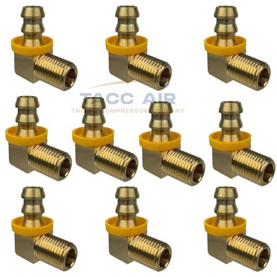 10 Pack 90 Degree Easy Push Lock Brass Hose Barb Fitting Elbow 3/8'' x 1/4'' NPT