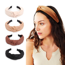 Knotted Headbands for Women Girls Non Slip Boho Wide Top Knot Turban Hairbands F