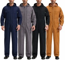 Men Work Coveralls with Hood Mechanic Jumpsuit Long Sleeve Work Hooded Coverall