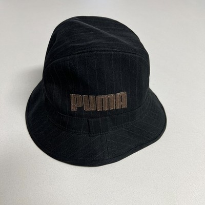Puma Black Herringbone Bucket Hat S/M Embroidered Logo Y2K