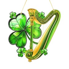 Irish Harp and Shamrock 2D Flat Acrylic Hanging Suncatcher