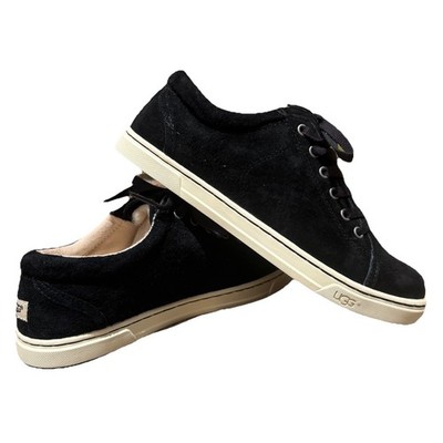 Ugg Milo Sneakers Black Suede Lace Up Shoes Women s 7.5 NEW, replaced Laces