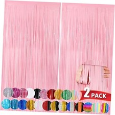 Metallic Tinsel Foil Fringe Curtains, 2 Pack 3.3x8.3 Feet 2 pack Pastel Pink