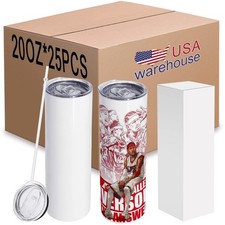 25Pack 20 oz Sublimation Blank Tumblers bulk Skinny, Stainless Steel Double W...
